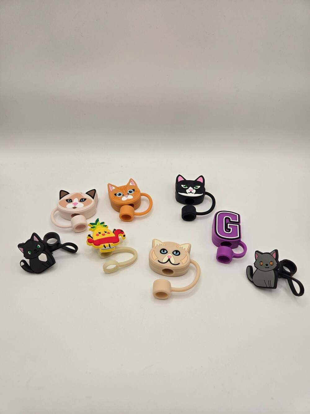 Drinking Straw Toppers and Cover Set - Cat and Initial 'G' Designs